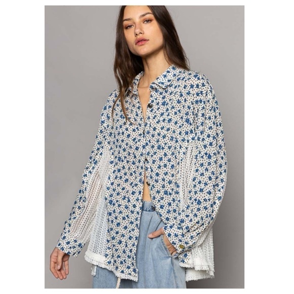 POL button down ruffle sleeve top size large NWOT - Picture 4 of 8